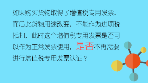 如果購買貨物取得了增值稅專用發票，而后此貨物用途改變，不能作為進項稅抵扣，此時這個增值稅專用發票是否可以作為正常發票使用，是否不再需要進行增值稅專用發票認證？ 